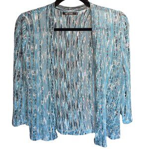 nic + zoe blue turquoise / teal sheer linen cardigan size petite medium